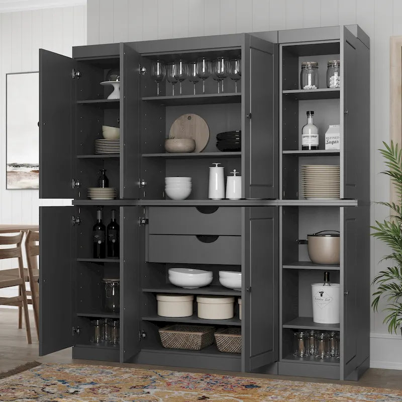 100% Solid Wood Kitchen China Pantry Buffet with Glass or Solid Wood Doors and 2-Drawer Kit by Palace Imports - 65 x 71.5