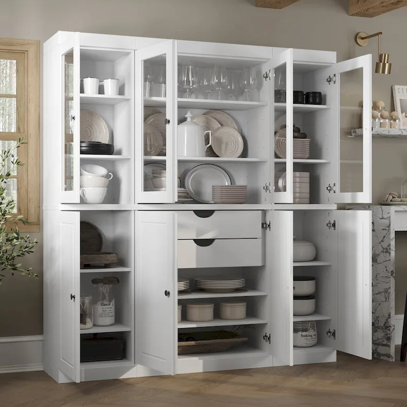 100% Solid Wood Kitchen China Pantry Buffet with Glass or Solid Wood Doors and 2-Drawer Kit by Palace Imports - 65 x 71.5