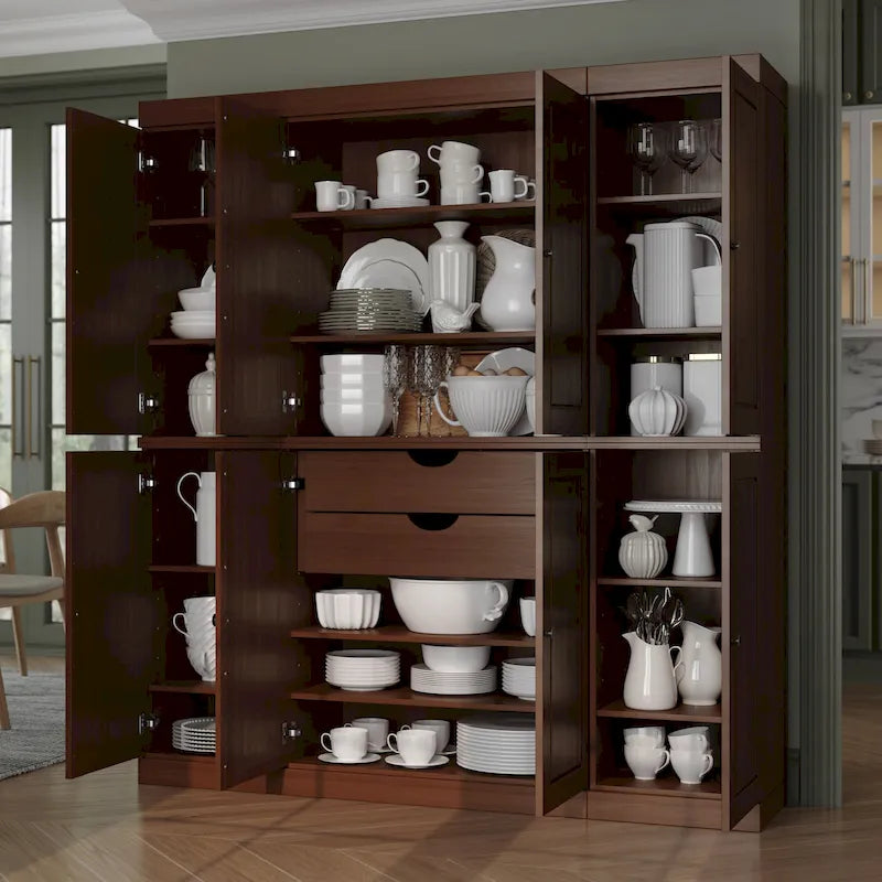 100% Solid Wood Kitchen China Pantry Buffet with Glass or Solid Wood Doors and 2-Drawer Kit by Palace Imports - 65 x 71.5
