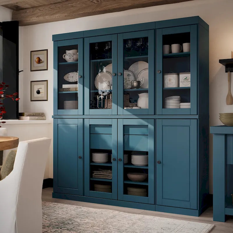 100% Solid Wood Kitchen China Pantry Buffet with Glass or Solid Wood Doors and 2-Drawer Kit by Palace Imports - 65 x 71.5