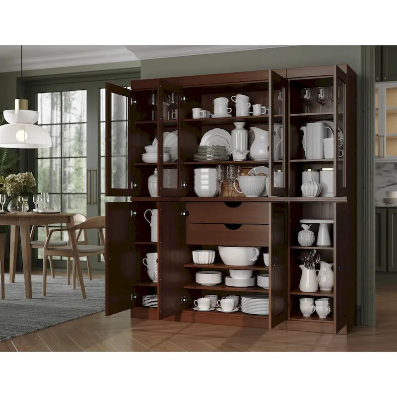 100% Solid Wood Kitchen China Pantry Buffet with Glass or Solid Wood Doors and 2-Drawer Kit by Palace Imports - 65 x 71.5