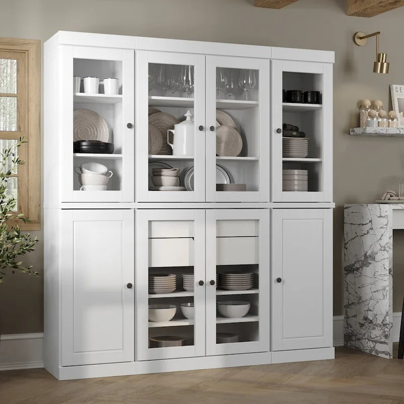 100% Solid Wood Kitchen China Pantry Buffet with Glass or Solid Wood Doors and 2-Drawer Kit by Palace Imports - 65 x 71.5