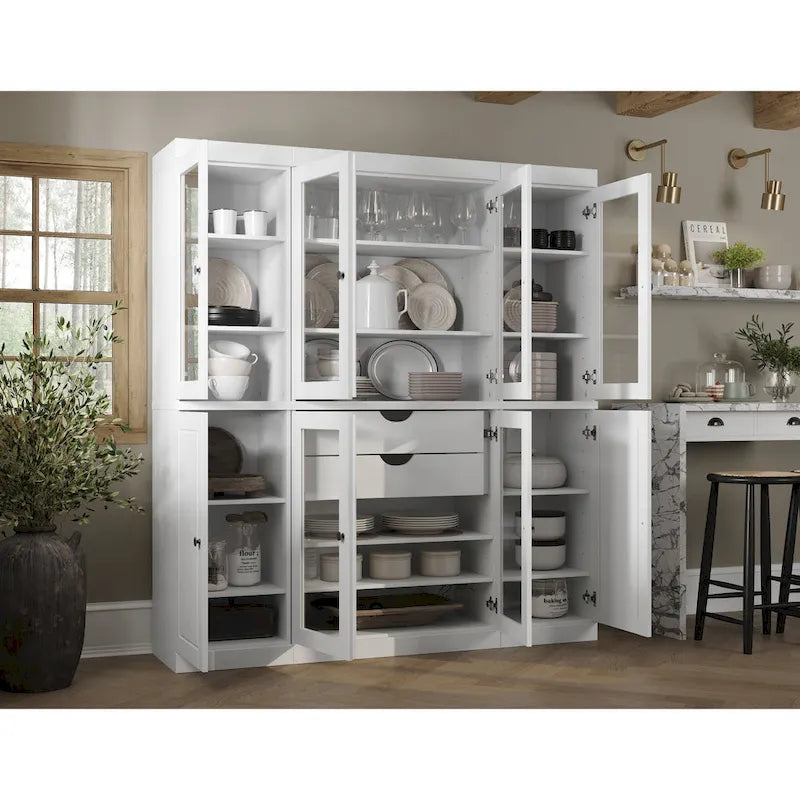 100% Solid Wood Kitchen China Pantry Buffet with Glass or Solid Wood Doors and 2-Drawer Kit by Palace Imports - 65 x 71.5