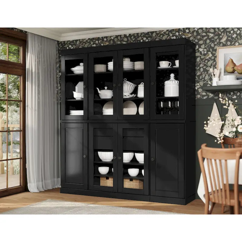 100% Solid Wood Kitchen China Pantry Buffet with Glass or Solid Wood Doors and 2-Drawer Kit by Palace Imports - 65 x 71.5