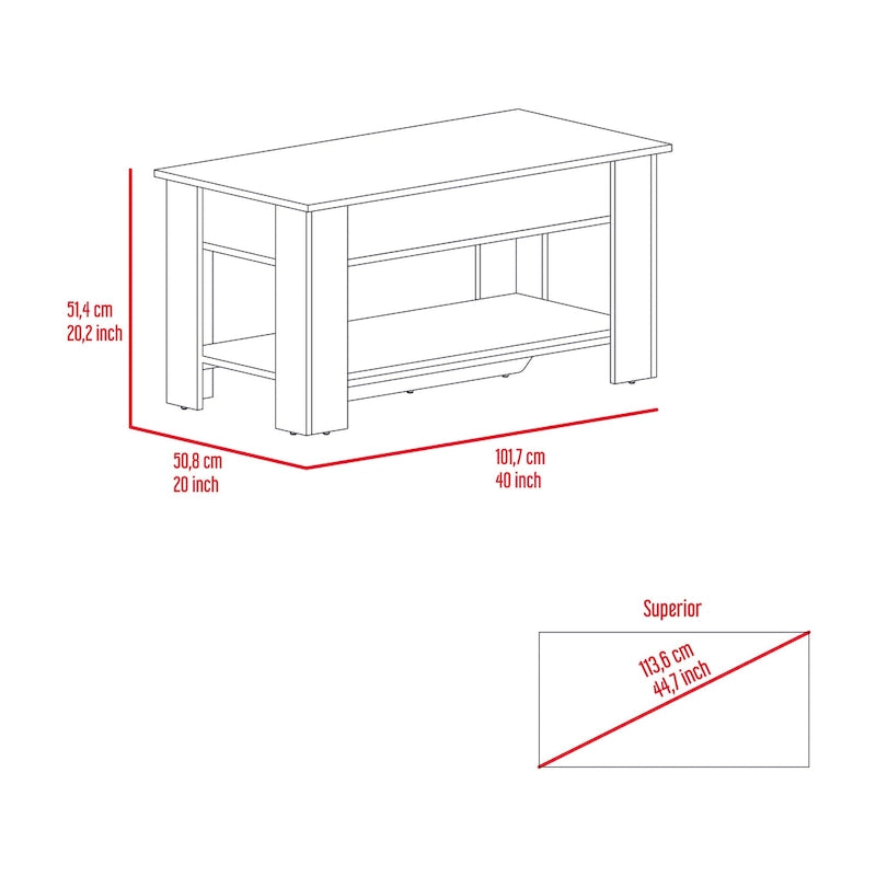 Austin 40-inch Wide Storage Table with 1 Extendable Table Shelf, 4 Legs, and Lower Shelf