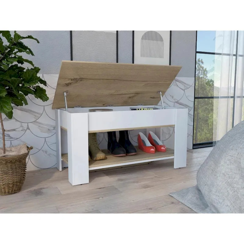 Austin 40-inch Wide Storage Table with 1 Extendable Table Shelf, 4 Legs, and Lower Shelf