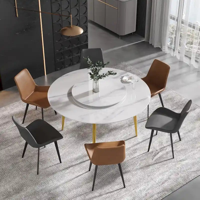 59 White Marble Round Dining Table with Lazy Susan