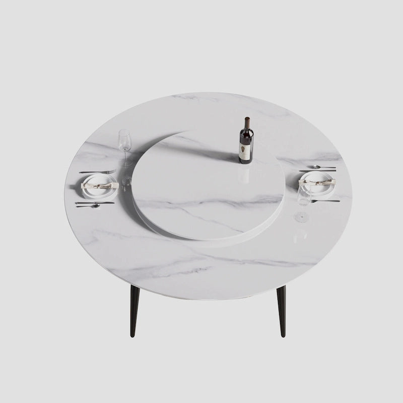 59 White Marble Round Dining Table with Lazy Susan