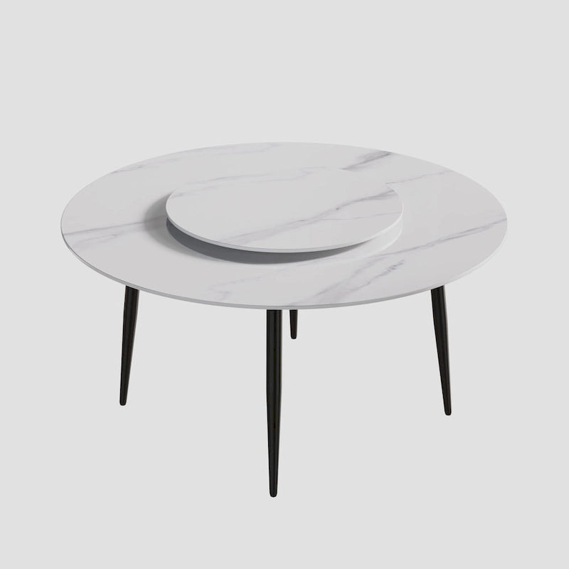 59 White Marble Round Dining Table with Lazy Susan