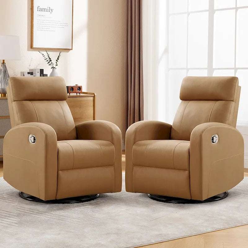 HOMYKA Modern Faux Leather Rocking Recliner with Swivel Set 2