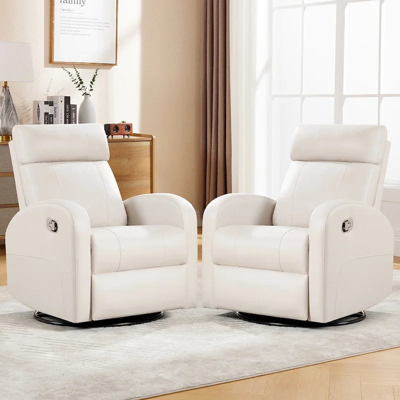 HOMYKA Modern Faux Leather Rocking Recliner with Swivel Set 2