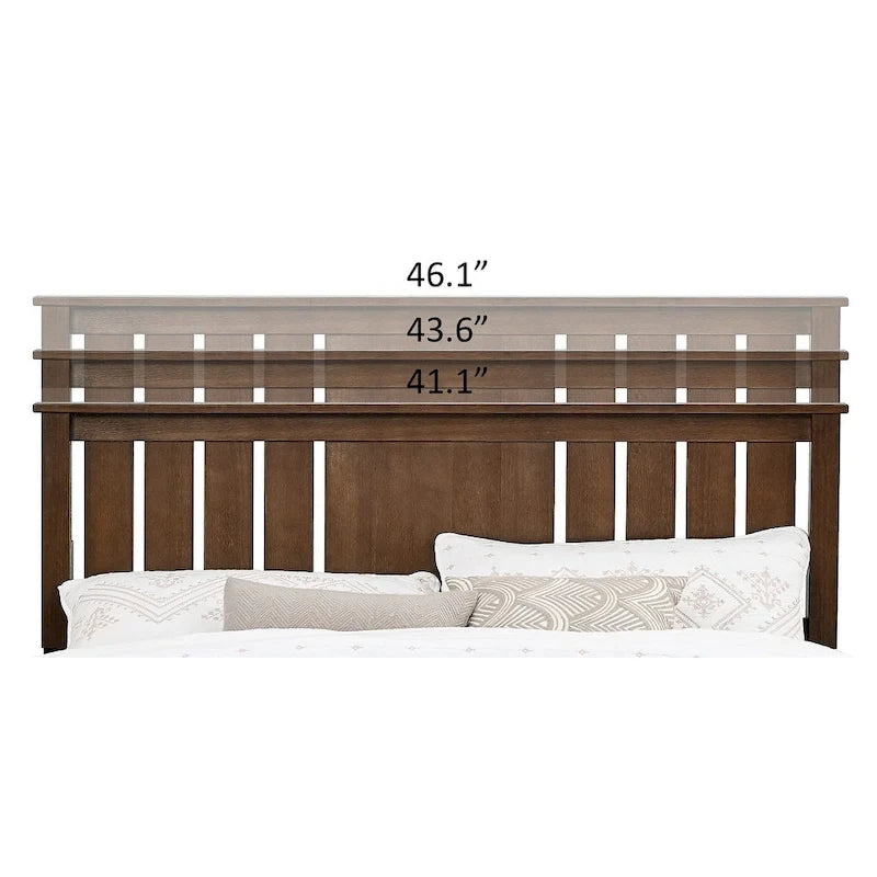 MUSEHOMEINC Mid-Century Modern Solid Wooden Platform Bed with Adjustable Height Headboard for Bedroom,Wood Slat Support