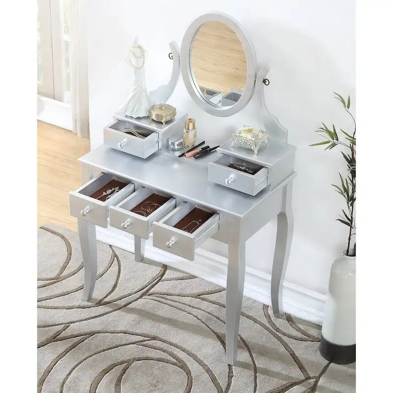 Roundhill Furniture Copper Grove Watt Wood Makeup Vanity Table and Stool Set