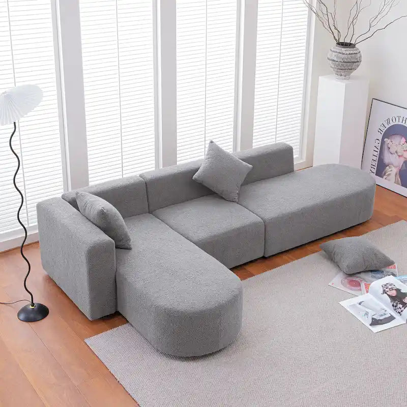 Modern L shape boucle Sofa with curved seat (facing left)