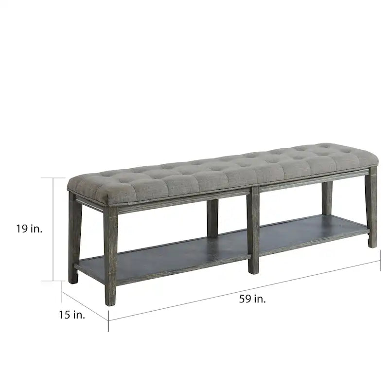 Beavers Point Rustic Linen Tufted Storage Entryway Bench by The Gray Barn
