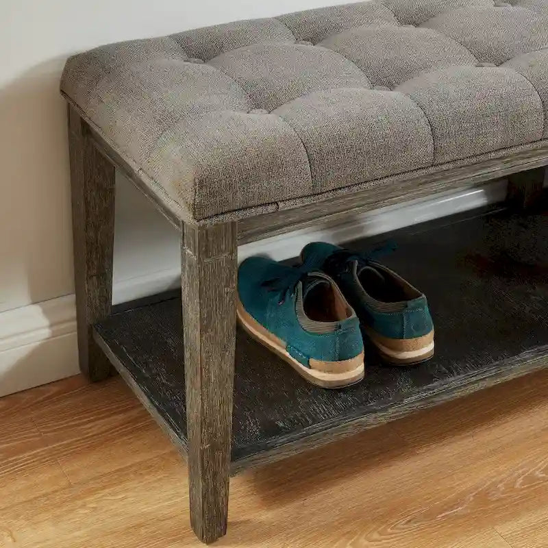 Beavers Point Rustic Linen Tufted Storage Entryway Bench by The Gray Barn