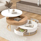 Merax Modern Round Lift-top Nesting Coffee Tables with 2 Drawers