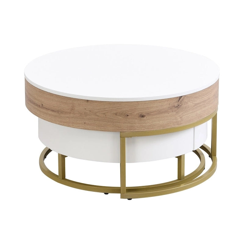 Merax Modern Round Lift-top Nesting Coffee Tables with 2 Drawers