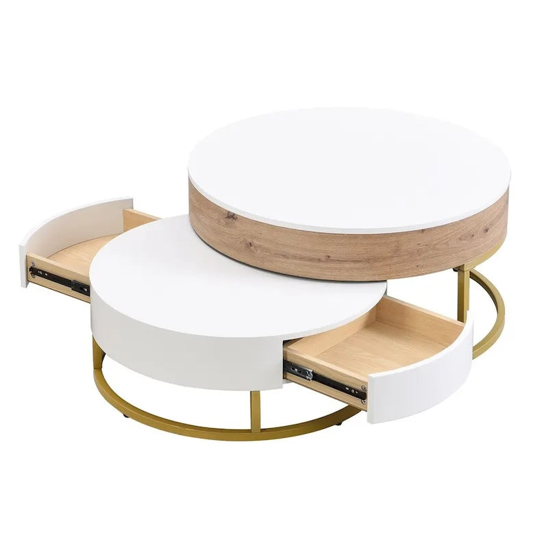 Merax Modern Round Lift-top Nesting Coffee Tables with 2 Drawers
