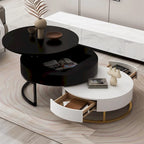 Merax Modern Round Lift-top Nesting Coffee Tables with 2 Drawers