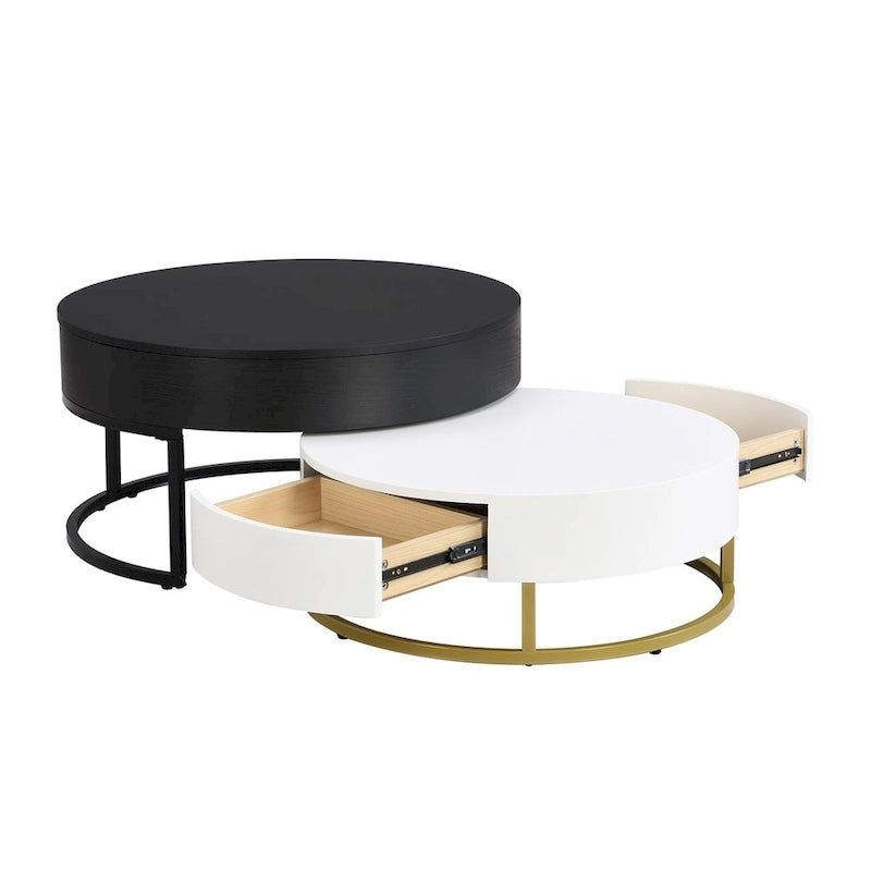 Merax Modern Round Lift-top Nesting Coffee Tables with 2 Drawers
