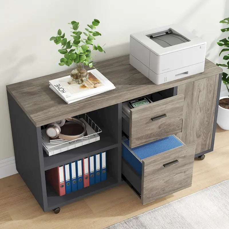 70.8 Inch L-shaped Computer Desk with Reversible File Drawer Cabinet, Executive Office Desk