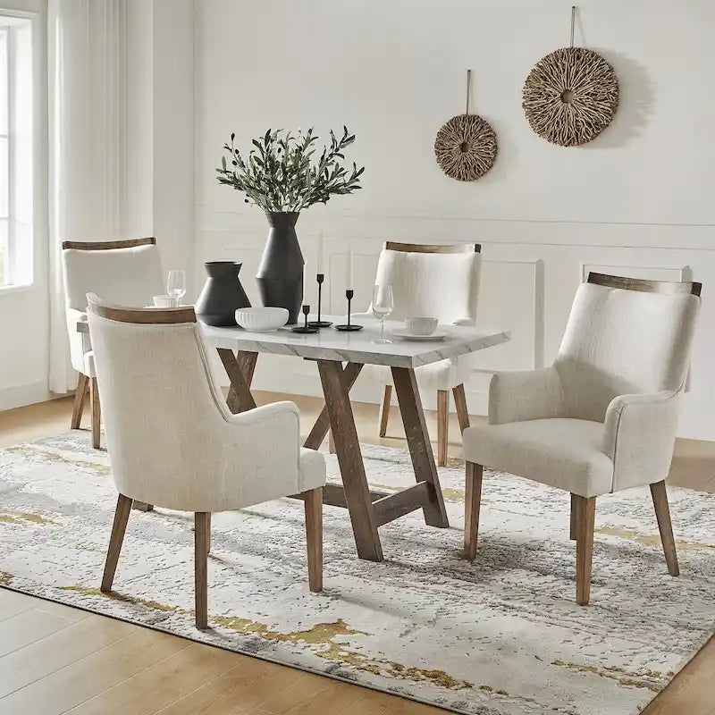 Albert Farmhouse Upholstered Solid Wood Dining Chair Set of 4 by HULALA HOME