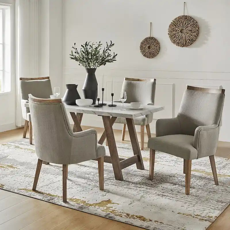 Albert Farmhouse Upholstered Solid Wood Dining Chair Set of 4 by HULALA HOME