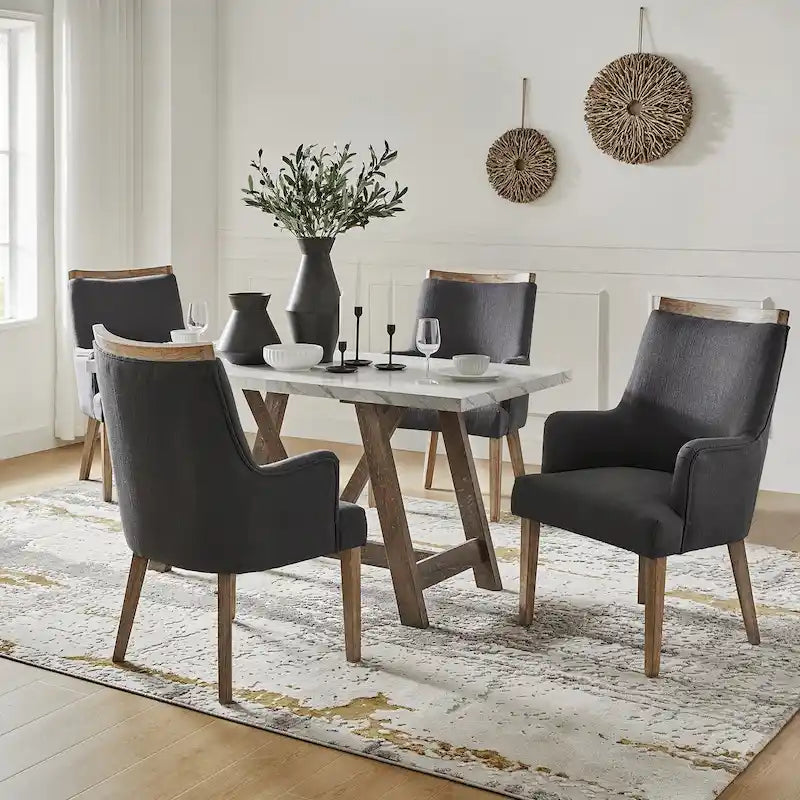 Albert Farmhouse Upholstered Solid Wood Dining Chair Set of 4 by HULALA HOME