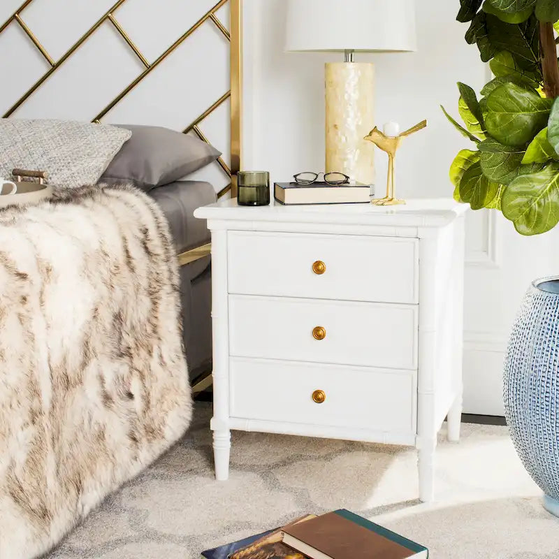 SAFAVIEH Jasmyne Modern Coastal 3-Drawer Navy Bamboo Nightstand