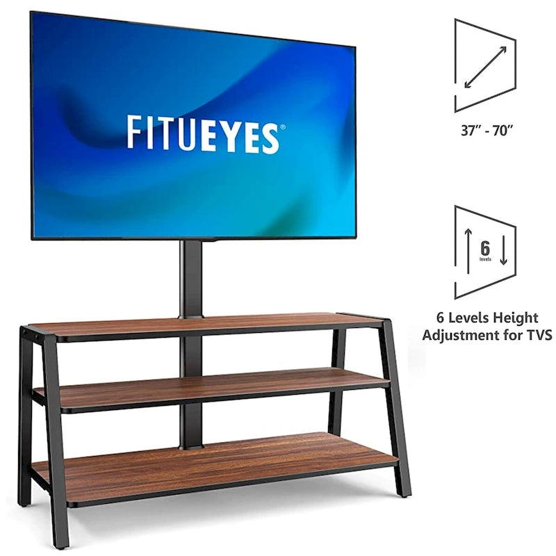 FITUEYES 3-Tier Floor TV Stand with Mount for 37-70 Inch TVs, Walnut