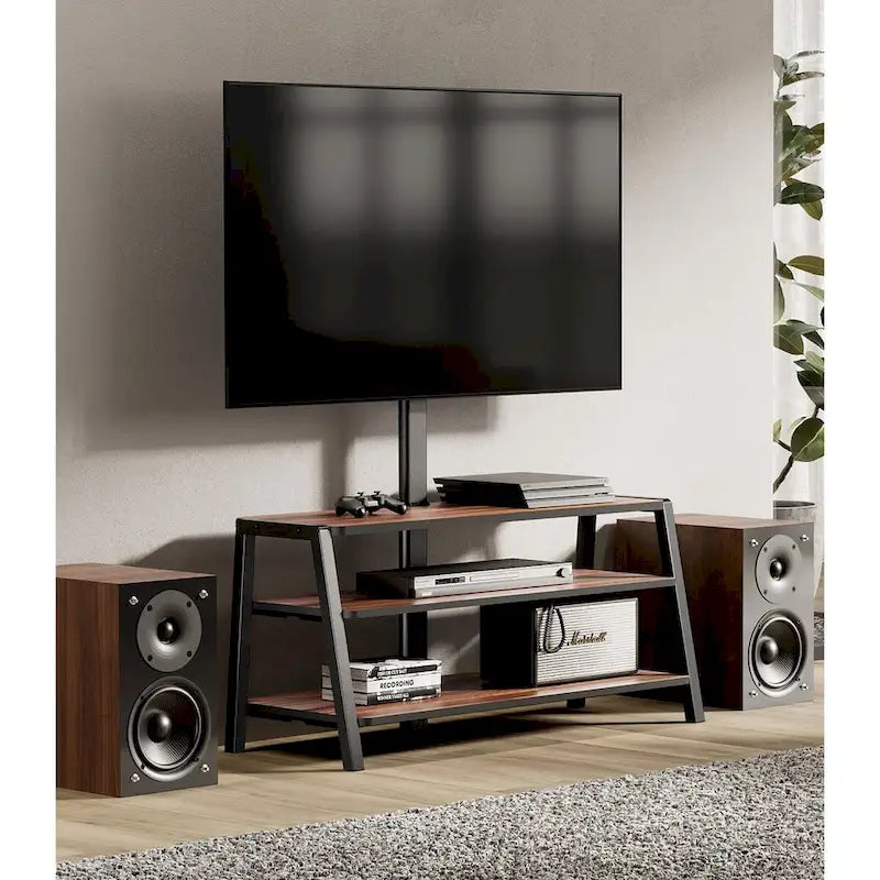 FITUEYES 3-Tier Floor TV Stand with Mount for 37-70 Inch TVs, Walnut