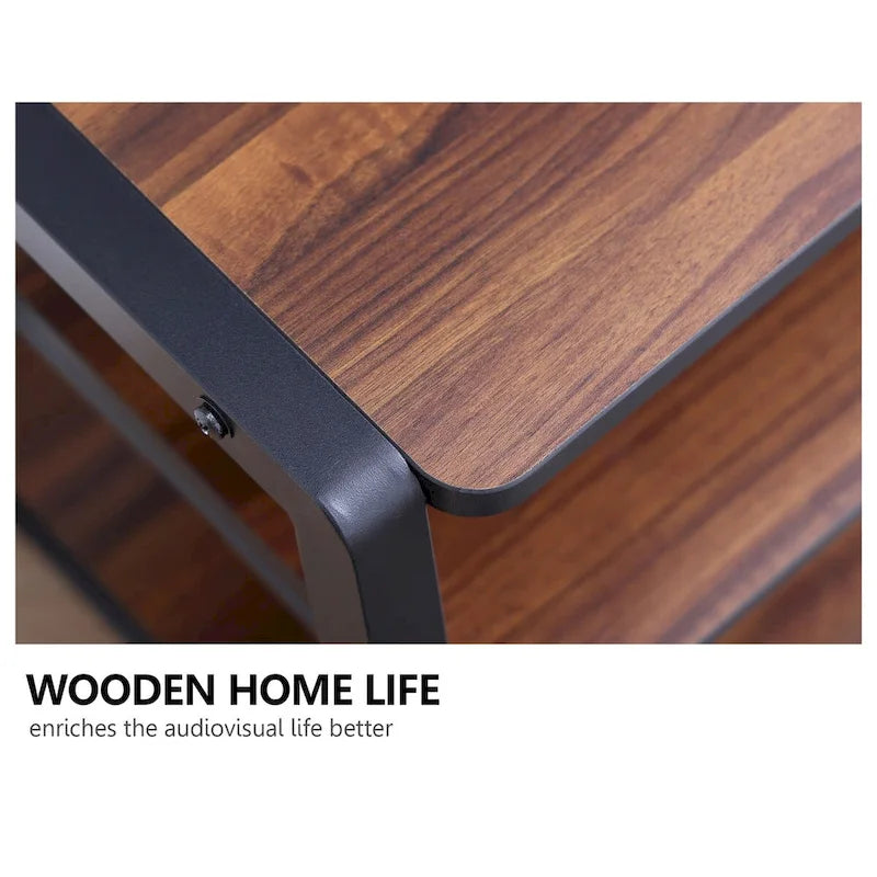 FITUEYES 3-Tier Floor TV Stand with Mount for 37-70 Inch TVs, Walnut