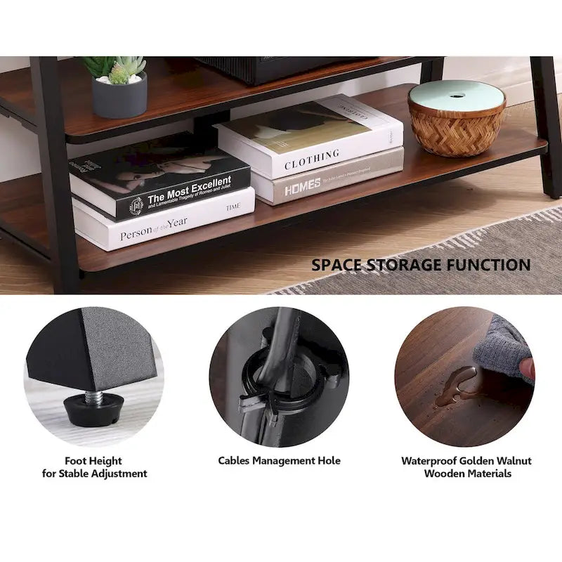 FITUEYES 3-Tier Floor TV Stand with Mount for 37-70 Inch TVs, Walnut