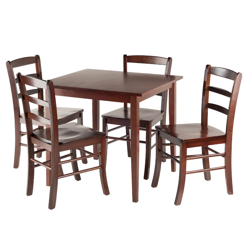 5-Pc Dining Table with Ladder-back Chairs, Walnut