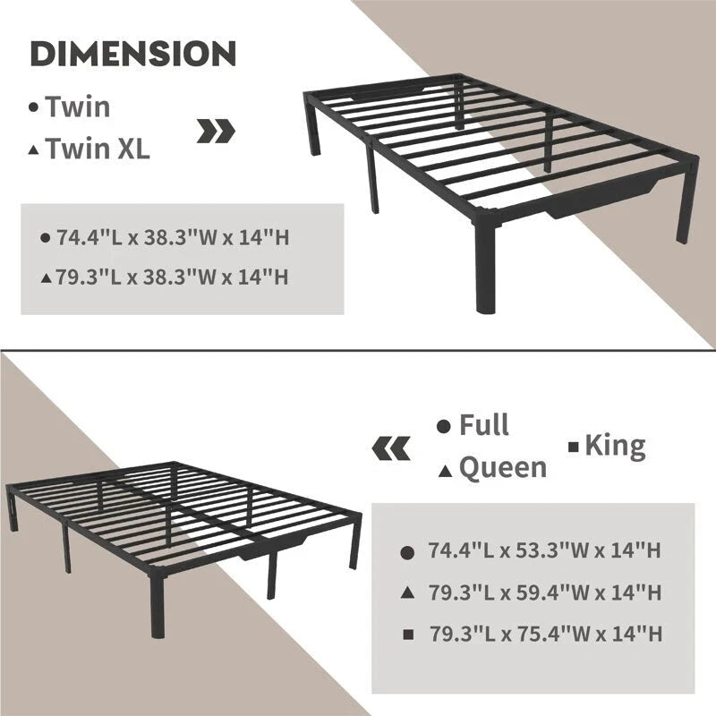 EGOHOME 14 Metal Bed Frame with Easy Assembly & Storage Underneath