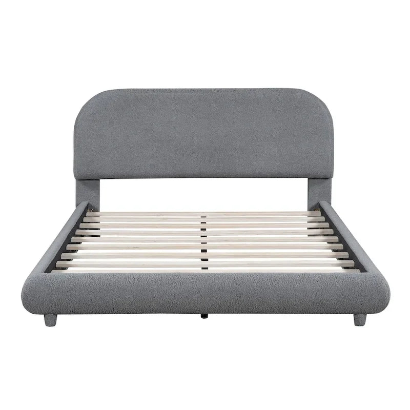 Teddy Fleece Full Size Upholstered Platform Bed with Thick Fabric, Solid Frame and Stylish Curve-shaped Design