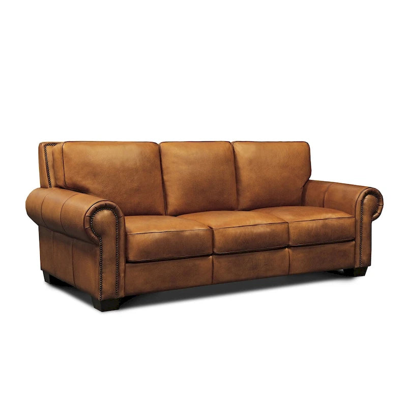Valencia Top Grain Hand Antiqued Leather Traditional Sofa