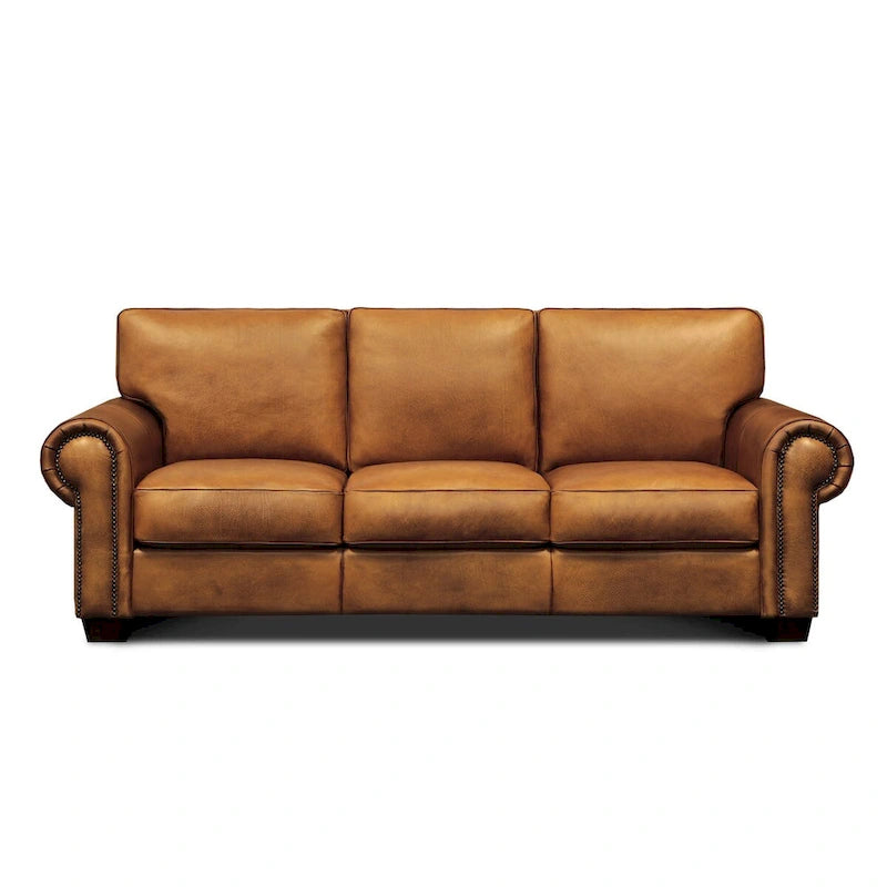 Valencia Top Grain Hand Antiqued Leather Traditional Sofa