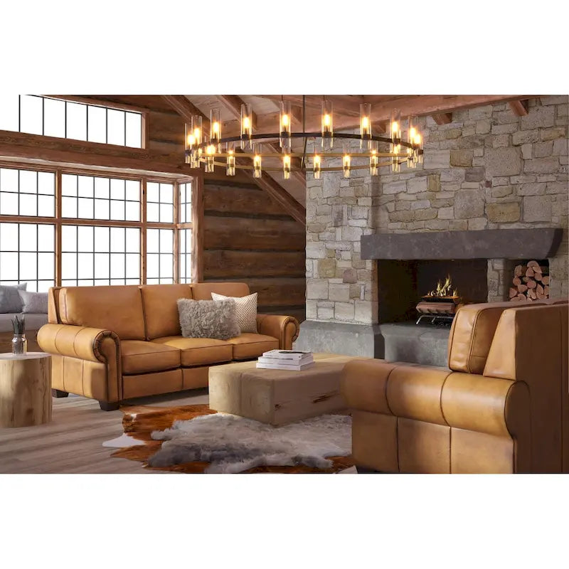 Valencia Top Grain Hand Antiqued Leather Traditional Sofa