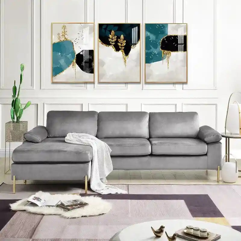 Modern Glam L-Shape Velvet Sectional Sofa Set Sofa Couch for Living Room