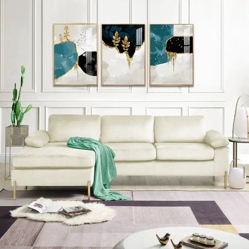 Modern Glam L-Shape Velvet Sectional Sofa Set Sofa Couch for Living Room