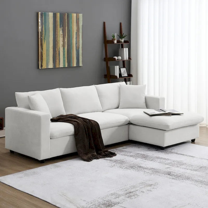 Modern L-shaped 4-Seat Sectional Sofa Couch Set with Ottoman