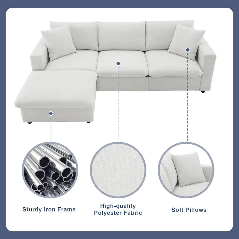Modern L-shaped 4-Seat Sectional Sofa Couch Set with Ottoman
