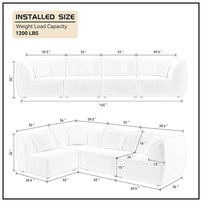 Comfy Sofa Couch Convertible Modular Sectional Sofa with Deep Seats 3/4 Seater Sofa