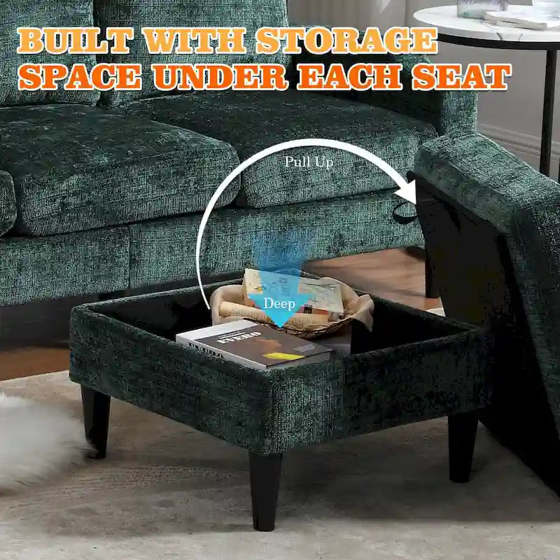 HOMEFUN Chenille Upholstered L-Shaped Living Room Sofa with Storage Ottoman