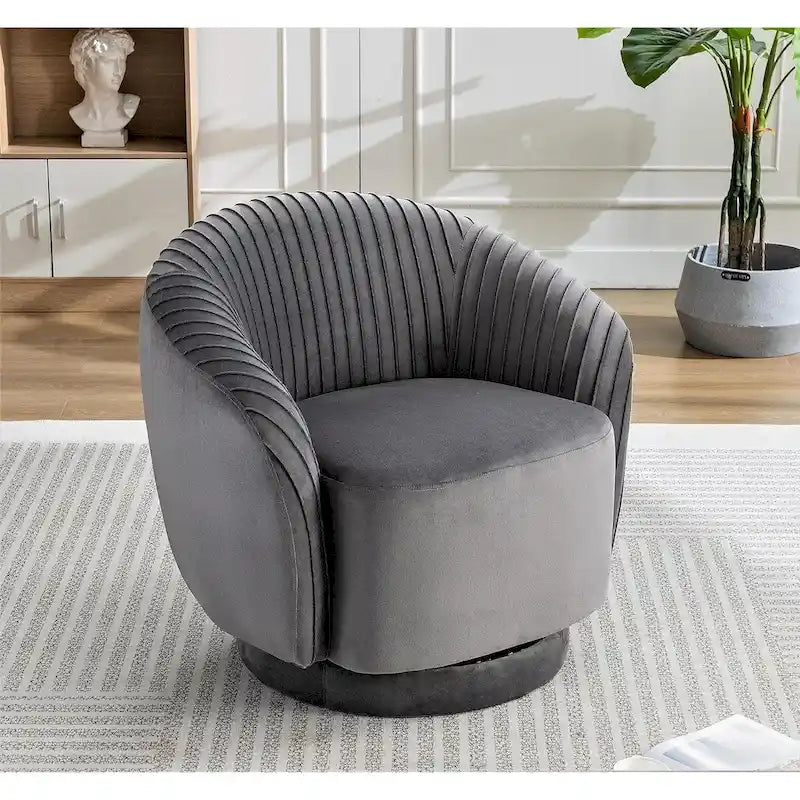 US Pride Furniture Contemporary Velvet Swivel Barrel Chair with 360 Spin Capability Round Accent One-Seater Sofa