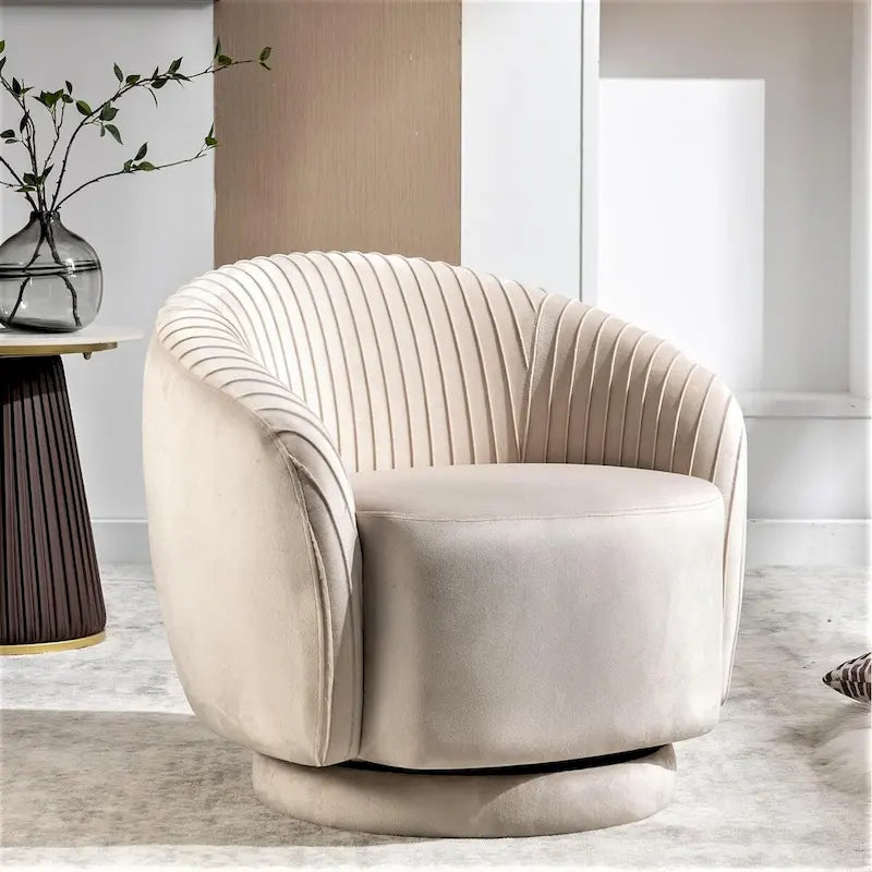 US Pride Furniture Contemporary Velvet Swivel Barrel Chair with 360 Spin Capability Round Accent One-Seater Sofa