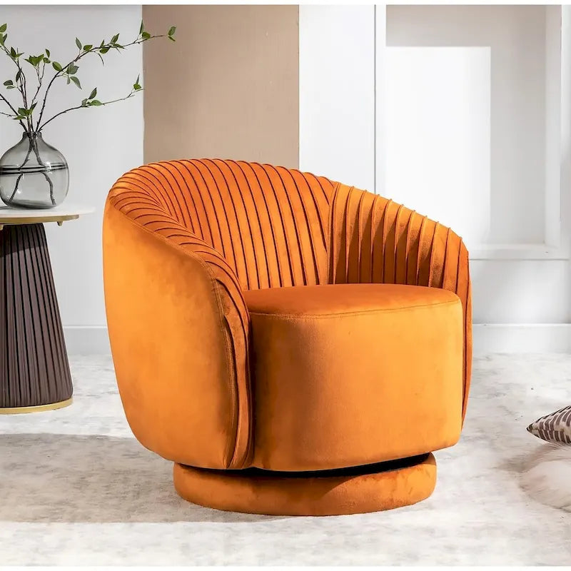 US Pride Furniture Contemporary Velvet Swivel Barrel Chair with 360 Spin Capability Round Accent One-Seater Sofa