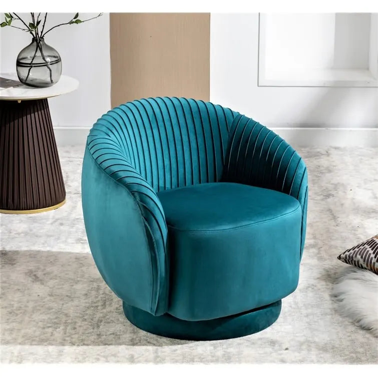 US Pride Furniture Contemporary Velvet Swivel Barrel Chair with 360 Spin Capability Round Accent One-Seater Sofa